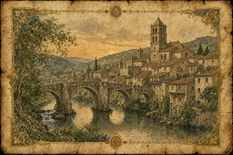 Allariz · iluminura representando uma vila histórica galega